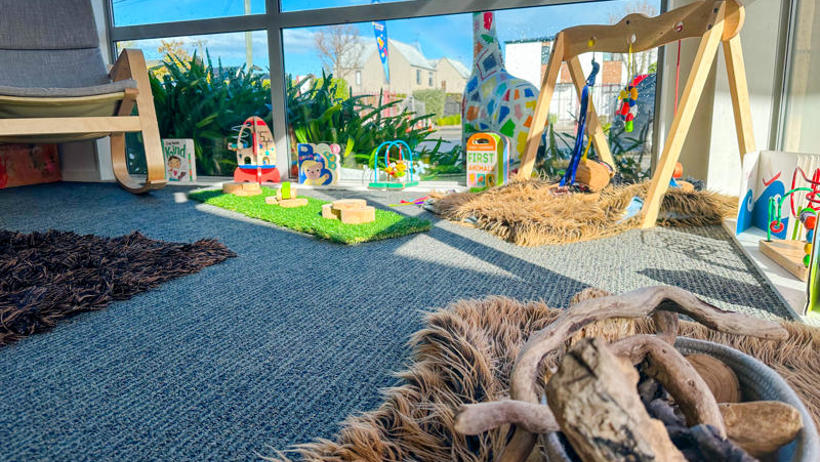 Natural resources in the infant space at Active Explorers Central city preschool in Christchurch city centre