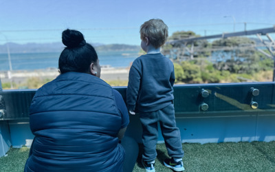 Teacher with child at Active Explorers Kaiwharawhara in Wellington